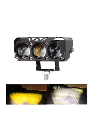Motosiklet Ve Elektrikli Bisiklet Uyumlu 12-80 Volt 3 Mercekli Çift Renk Led Projektör Sis Farı Sarı-beyaz Renk 4 Modlu Tekli Paket
