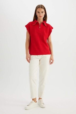 Defacto Relax Fit Fermuarlı Dik Yaka Selanik Kumaş Kırmızı Triko Süveter C4849AX24AURD56 Kırmızı