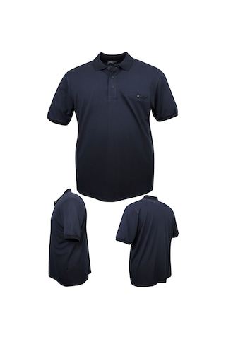 Erkek Büyük Beden 115 - 155 Kilo Arası Uygun Bedenli Likralı Pike Polo Yaka Cepli Tişört Lacivert