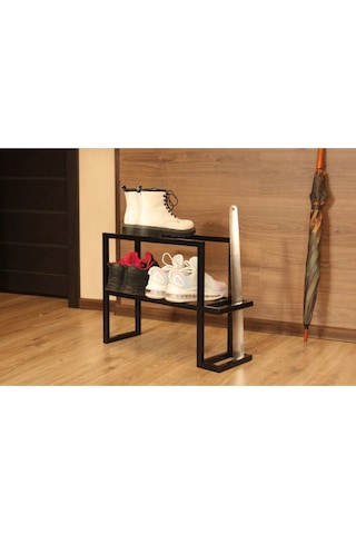 Aju Metal Ayakkabılık Ve Şemsiye Standı Modern Giriş Düzeni İçin Şık Depolama Bot Çizme Rafı Siyah