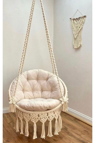 Caviss Home Makrome Salıncak Minderi Bahçe Mobilyaları Açıkkrem