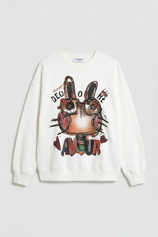 it's basic  Kadın Beyaz W5 Oversize Baskılı %100 Koton Organik Kumaş Sweatshirt
