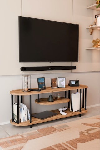 Modern Tv Ünitesi Ahşap Raflı 2 Katlı Televizyon Sehpası Minimalist,dayanıklı, Fonksiyonel Tv Standı Atlantik Çam