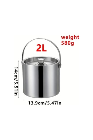 Cordial 1 Adet 2l 304 Paslanmaz Çelik Buz Kovası Kalınlaştırılmış Taşınabilir Kapaklı Çift Katmanlı Yalıtımlı Ev Bar Restoran Kullanımı Ahşap