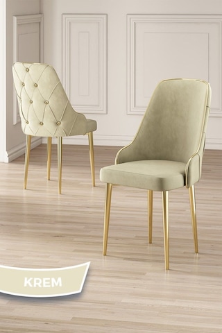 Canisa Vae Serisi 90x160 Lak Panel Antrasit Ironi Gold Ayak Masa Takımı 6 Krem Sandalye Antrasit İroni Masa Krem Sandalye Ayaklar Gold