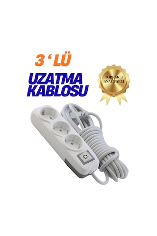 Klc 3'lü Grup Priz 7 Metre Anahtarlı Topraklı Çocuk Korumalı Uzatma Kablosu Seyyar Kablo 3lü Priz Beyaz 6 - 8 M