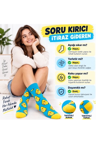 S'82 Renkli Civciv Desenli Unisex Soket Çorap Yumuşak, Esnek Ve Konforlu Günlük Kullanım 6'lı Set sari