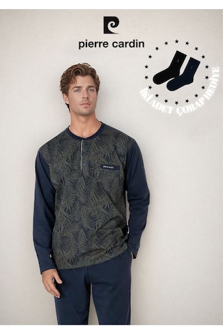 Pierre Cardin Erkek %100 Pamuk Jakarlı Uzun Kol Pijama Takımı Ol.pc.6111.001 Haki