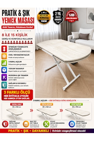 Oval Yan Baştan Açılır Akıllı Masa Üst Tabla Mdf Yüksekliği Ayarlanabilir Pratik Traverten