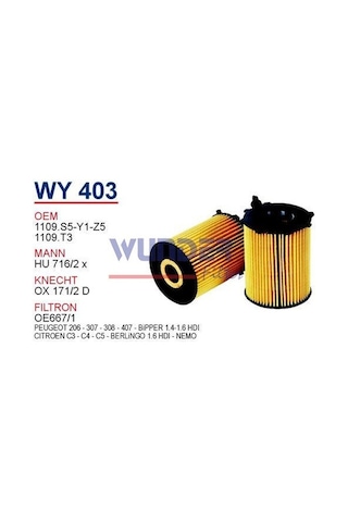 WUNDER WY403 YAĞ FİLTRESİ - VOLVO C30 - S40 -V50 1,6 D WUNDER WY403 YAĞ FİLTRESİ - VOLVO C30 - S40 -V50 1,6 D