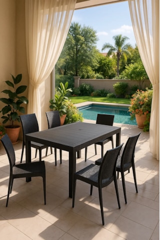 Rattan 90x150 Bahçe&balkon&teras Masa Seti - Antrasit