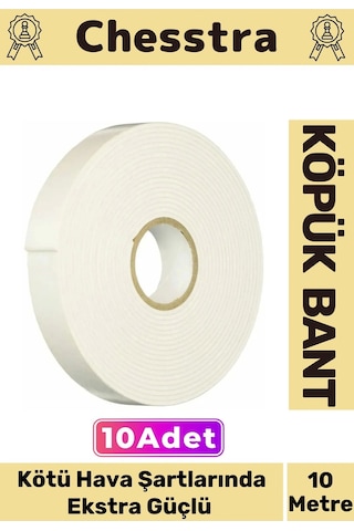 Uzun Ömürlü Süngerli Ultra Yapışkan İç Dış Mekan Çok Amaçlı Çift Taraflı 10 Metre Köpük Bant 10 Adet