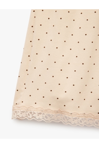Koton Dantel Detaylı Rahat Kalıp Puantiyeli Şort Pijama Altı Beyaz Desenli 7wlk80011mk