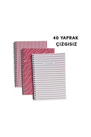 A5 Spiralli Pembeli Defter 40 Yaprak 3'lü Tamamı Çizgisiz