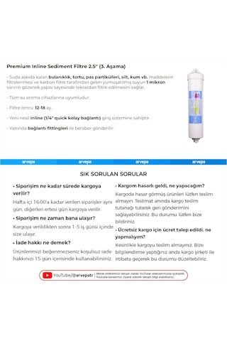 Su Arıtma Cihazı Premium Inline Aşama 3 Sediment Filtre