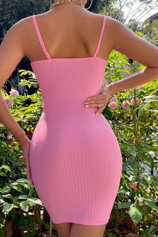 Askılı Yakası Fırfır Ve Bağlama Detay Kaşkorse Elbise Pembe Pembe