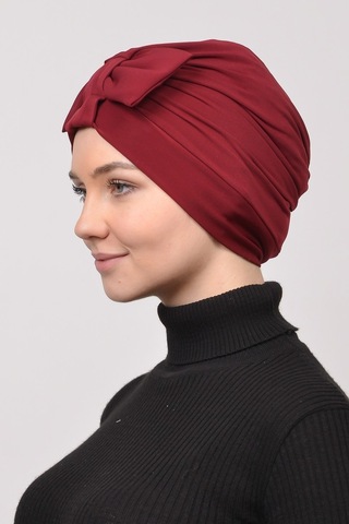 Altobeh Fiyonklu Çift Yönlü Çapraz Tesettür Bone - Bordo Bordo