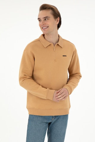 U.S. Polo Assn. Erkek Comfort Fit Yarım Fermuarlı Camel Basic Sweatshirt 50298265-VR015