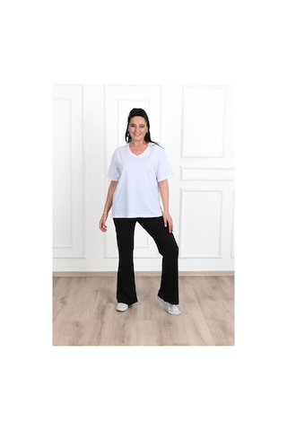 Kadın V Yaka Basic Büyük Beden T-shirt 1297-22 001