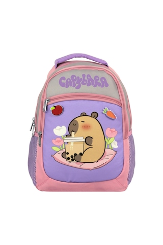Capybara Kız Çocuk İlkokul Okul Sırt Çantası - Mor - Pembe - 5233 Çok Renkli