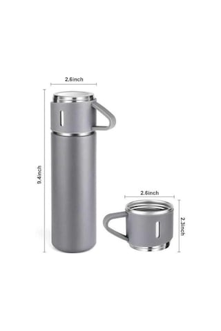 Termos Seti Paslanmaz Çelik 500 Ml 3 Bardaklı Vakumlu 12 Saat Isı Korumalı Çok Renkli