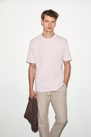 Grımelange Solo Erkek %100 Organik Pamuklu Kalın Dokulu Comfort Fit Bisiklet Yakalı Pembe T-shirt