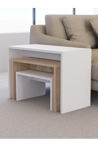 Detamob Zigonlu Orta Sehpa Takımı Beyaz