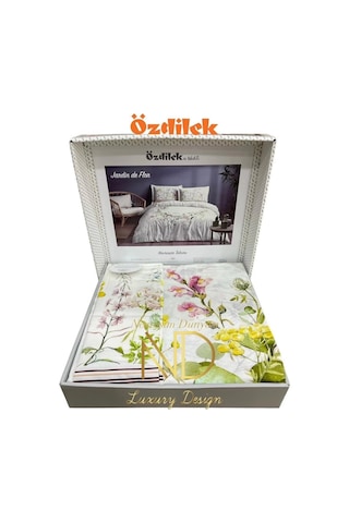 Çift Kişilik Ranforce Nevresim Takımı Jardin De Flor Beyaz