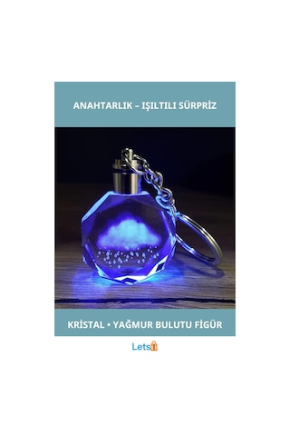 Yağmur Bulutu Tasarımlı Işıklı Renk Değiştiren Anahtarlık 10cm Çok Renkli