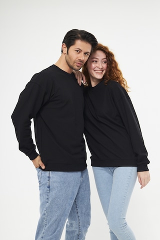 Unisex Siyah Waffle Kumaş Rahat Oversize Basic Sweatshirt Siyah