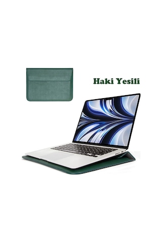 Apple Uyumlu MacBook Pro Air 13 M1-m2 2020/2022 A2179-a2337-a2338-a2251-a2159-a1989-a1708 Deri Mıknatıslı Çanta Haki