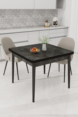 Renlife Küçük Mutfak Yemek Masası 70x70 Kare Metal Ayaklı Modern Masa Antrasit Gri