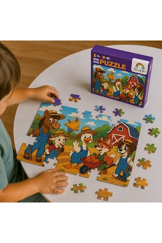 Çiftçi Hayvanlar Mini Puzzle 40 Parça 3-7 Yaş Eğitici Çocuk Puzzle Yapboz