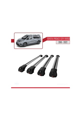 Toyota Proace City Verso 2019-2022 Arası İle Uyumlu Ace-1 Ara Atkı Tavan Barı Gri 4 Adet Bar