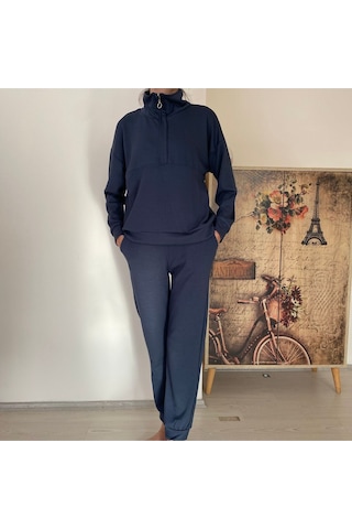 Bluety Kadın Model Kumaş Uzun Kollu Takım İndigo