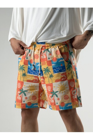 Cocopelli Summer Vibes Patchwork Gabardin Erkek Şort Coc3284 Desenli