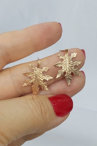 925 Ayar Rose Meşe Yaprağı Gümüş Küpe
