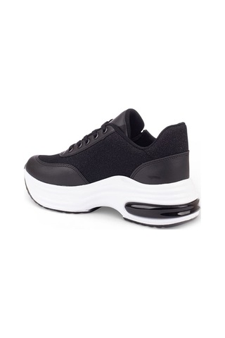Modalendo 1511-26 Cilt Deri Simli Şeritli Anatomik Bağcıklı Kadın Sneaker Siyah Beyaz Siyah