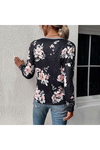 İlkbahar Ve Sonbahar Kadın Bluz Günlük Uzun Kollu İnce Bloklu Üst Koyu Gri