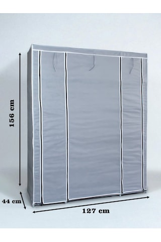 Bez Dolap Ruba Çift Yandan Raflı Portatif Gardırop Güçlendirilmiş Pvc Profil Gri Gri