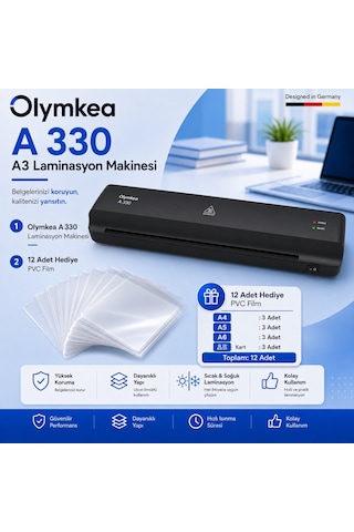 Olymkea A330 A3 Laminasyon Makinası&12 Adet Pvc Hediyeliy