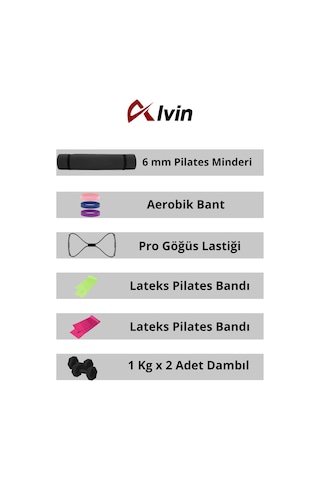 10 Parçalı Tam Donanımlı Pilates Seti 6 Mm Pilates Minderi, Dambıl,aerobik Lateks Bant,göğüs Lastiği Siyah