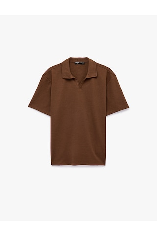 Koton Regular Fit Kısa Kollu Dokulu Polo Yaka Tişört Kahverengi 6sam10007mk Kahve