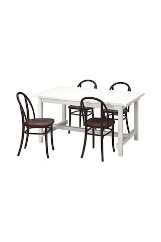 Yemek Masası Takımı, Beyaz-koyu Kahve, 4 Sandalyeli, Açılabilir Beyaz