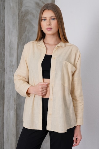 Paw Garage Kadın London Keten Tek Cepli Oversize Gömlek, Premium Kalite Keten Gömlek Taş