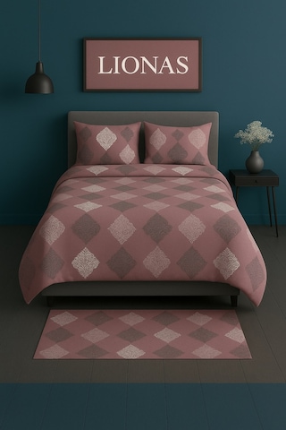 Çift Kişilik Desenli Nevresim + 2 Adet Kapaklı Yastık Kılıfı GÜL KURUSU