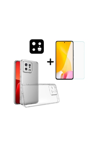 Xiaomi Mi 13 İle Uyumlu Kılıf Şeffaf Temperli Kırılmaz Cam Ekran Ve Kamera Lens Koruyucu Seti