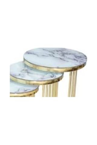 Brc C Zigon Sehpa 3'Lü 1070 Beyaz Mermer Desen Gold Parlak Piri