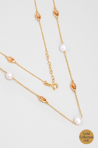 Doğal İnci Işıltısı 14 Ayar 45 Cm Sarı Altın Kolye Krem