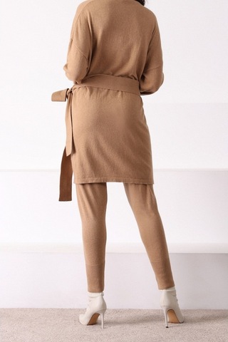 Ferraro Camel Paçası Lastikli Kaşmirli Kadın Triko Pantolon Camel
